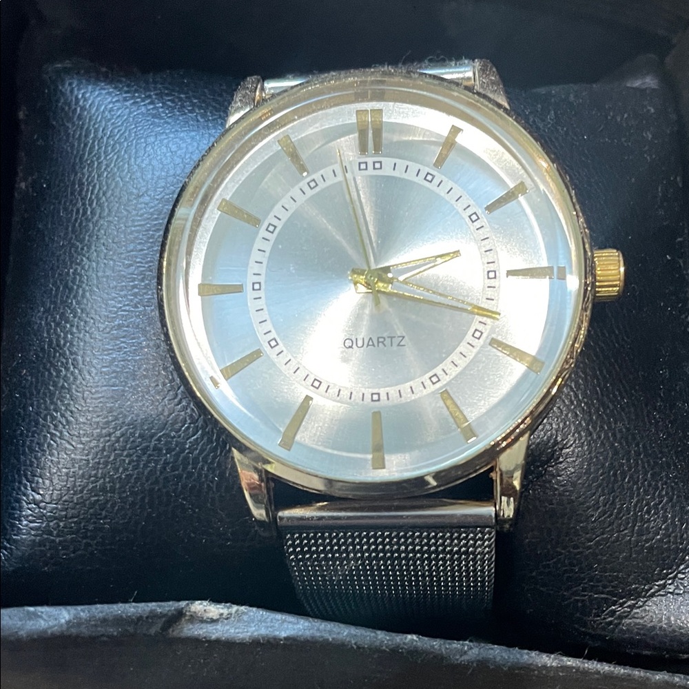 Men's Gold and Silver Quartz Watch with Mesh Strap